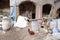 Worker at ancient tannery in Fez