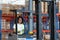 Worker in auto parts warehouse use a forklift to work to bring the box of auto parts into the storage shelf