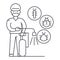 Worker,bug destroyer vector line icon, sign, illustration on background, editable strokes