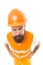 Worker builder confident and successful. Protective equipment concept. Builder enjoy success. Strong handsome builder