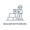 Worker builder taking bricks vector line icon, linear concept, outline sign, symbol