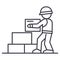 Worker builder taking bricks vector line icon, sign, illustration on background, editable strokes