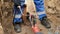 Worker Burns Plastic Insulating Braid Of Electrical Wires During Repair Of Power Grids