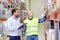 Worker and businessmen with clipboard at warehouse