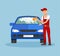 Worker in Car Wash Service Vector Illustration