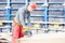 Worker carpenter joiner at building site