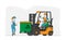 Worker Character Driving Forklift Truck with Garbage for Waste Processing. Technological Process