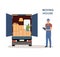 Worker checks list and signs document.  Delivery company. Moving House. Vector flat style illustration