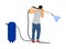 Worker with compressor water gun clean. Pit stop cleaning vehicle. Man washing automobile.Car wash center  illustration is