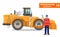 Worker concept. Detailed illustration of workman, driver, miner, builder and wheel dozer in flat style on white