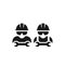 Worker, construction workman or mechanic with wrench wearing protective glasses and helmet.