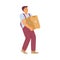 Worker of delivery company carry heavy cardboard box a vector illustration.