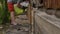 Worker dismantles the wooden formwork, new foundation for old house. 4K