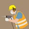 Worker drill in helmet vector illustration flat style profile