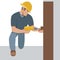 The worker drills the hole vector illustration flat