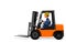 A Worker is driving Forklift truck on transparent background