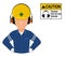 A worker with earmuffs on transparent background