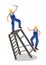 Worker falling from ladder. Workplace accident or construction safety concept