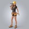 Worker girl in a helmet with drill and hammer