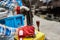 Worker with gloves attaches load to crane hook