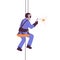 Worker hanging on ropes. Industrial alpinist welder suspended to safety harness with professional equipment for welding