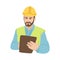 Worker in a helmet with a tablet vector illustration flat