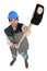 Worker holding up a mallet