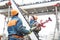 Worker installing falsework construction