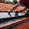 Worker installing solar panel on rooftop Generative AI