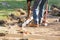 Worker Installing Stakes and Lumber Guides At Construction Site