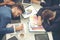 Worker lazy person sleep exhausted with tired meeting. Diversity group of business people sleeping in conference room after