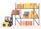 Worker Lifting Cargo on Forklift Machine in Warehouse. Freight Shipping and Logistics. Employee Characters in Uniform