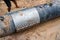 Worker lock Cast aluminium cover & PVC Plastic water pipe broken, 600 mm. diameter band with torque bolt screw. Water PVC Plastic