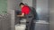 Worker man install mechanism of toilet water flushing system