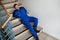 Worker Man Lying On Staircase After Slip