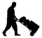 Worker man pushing wheelbarrow silhouette. Service moving transport. Warehouse job activity. Farmer job.