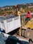 Worker manning forklift with grapes at vinery