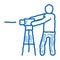 Worker Measuring Landscape doodle icon hand drawn illustration