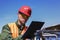 Worker monitors water filtration