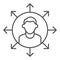 Worker multitasking thin line icon. Finance efficient person with many arrows symbol, outline style pictogram on white