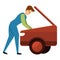 Worker opened trunk icon, cartoon style