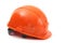 Worker orange hard hat on white background. Safety helmet.