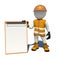 Worker in overalls holding empty clipboard