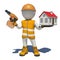 Worker in overalls holding screwdriver and small