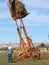 Worker oversees haying operation in Montana.