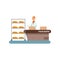 Worker packing freshly baked bread in boxes, stage of bread production process vector Illustration on a white background
