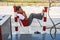 Worker at the petrol station sleeping on a plastic chair