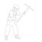 Worker with a pickaxe vector illustration lining draw profile