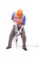 Worker with pneumatic hammer drill equipment isolated