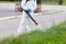 Worker in protective suit spray disinfectant during the corona virus pandemic. Disinfection and decontamination concept